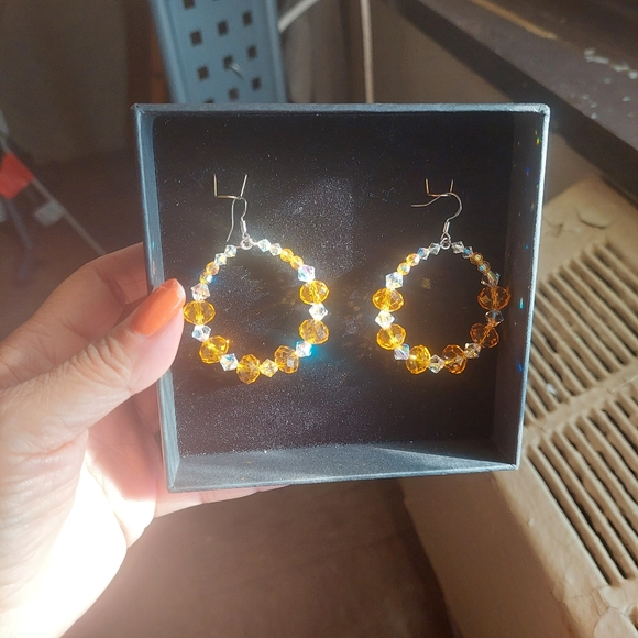 Swarovski Crystal Hoop Earrings Yellow-Orange & White Crystal. Blingy sexy - Picture 7 of 12